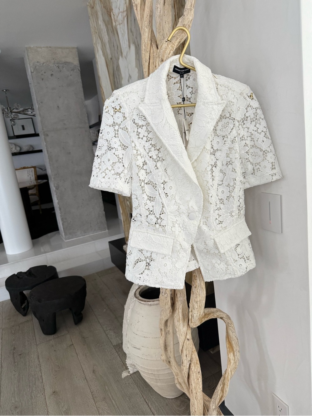 GENERATION LOVE Lace Short-Sleeve Blazer Jacket - White - Picture 16 of 16